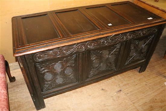 Carved oak panelled coffer